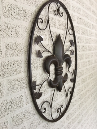 Wall ornament metal french lily, brown